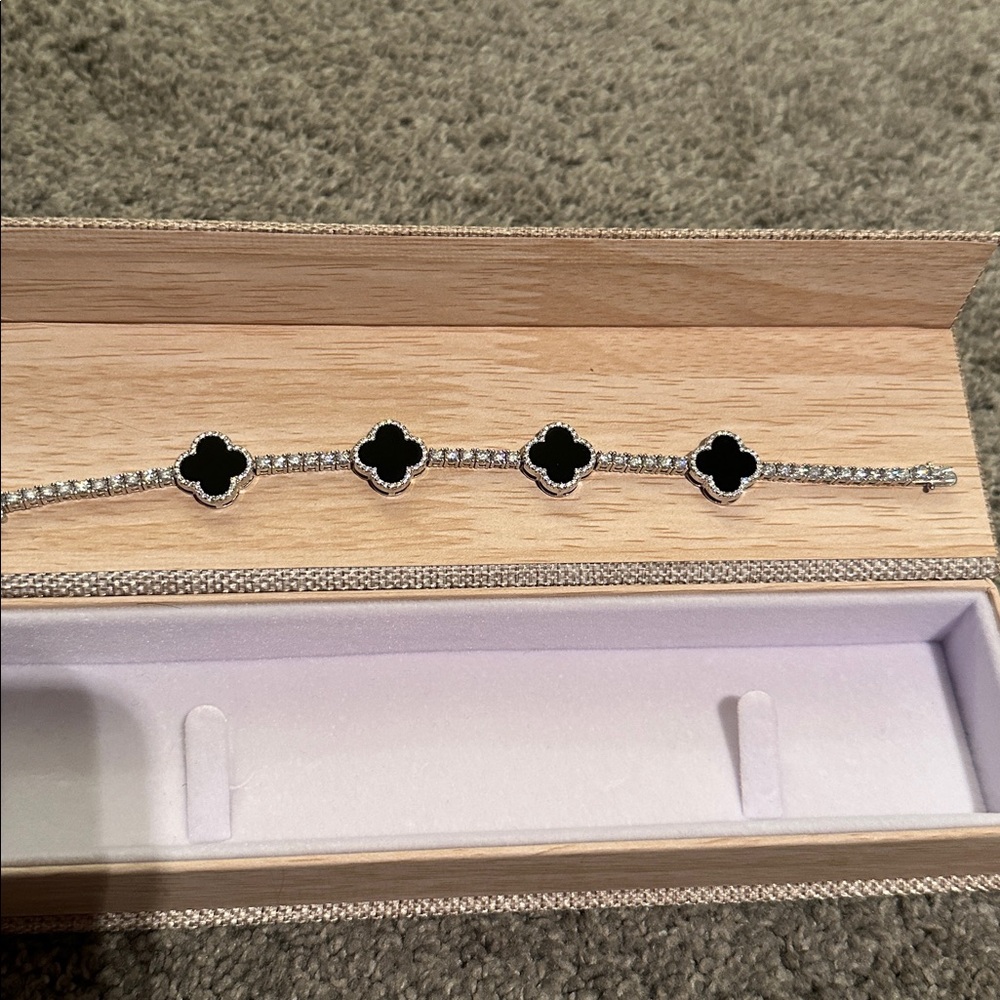Diamond Silver and Black Custom made Clover Bracelet